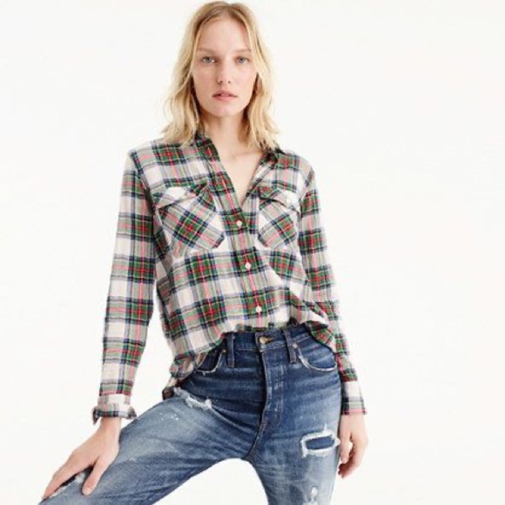 J, Crew plaid boyfriend shirt